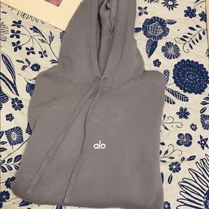 Alo Yoga Cropped Lavender-Gray Hoodie